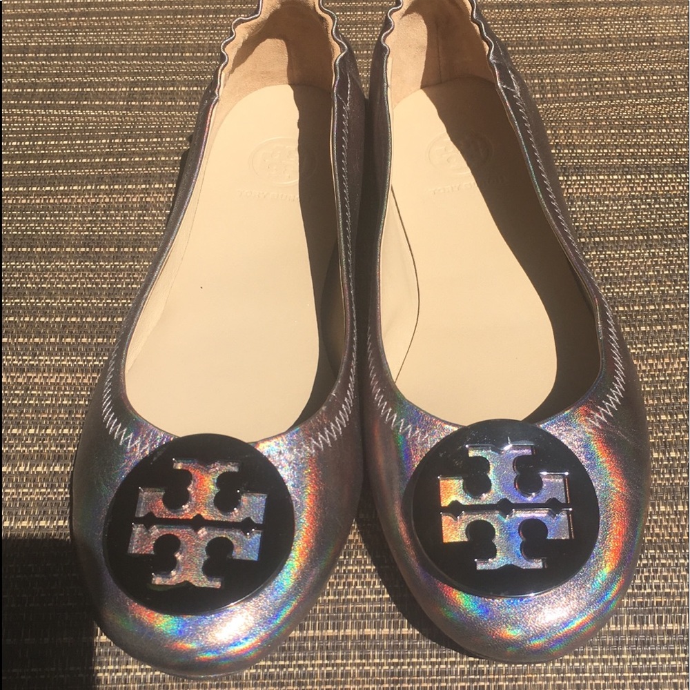Tory Burch Minnie packable flat hologram gunmetal - Picture 2 of 8